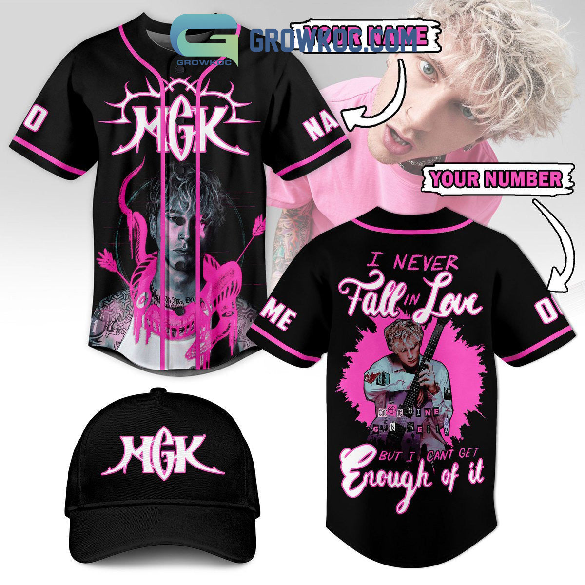 Machine Gun Kelly I Never Fall In Love But I Can’t Get Enough Of It Personalized Baseball Jersey baseball jersey product view 1