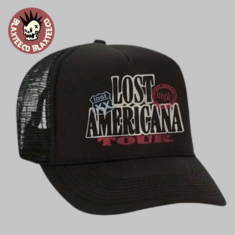 Machine Gun Kelly Losst Americana Tour 2025 2026 Merch Trucker Hat Unisex T-shirt, Sweatshirt, Hoodie, Long Sleeve Tee - T-Shirt, Sweatshirt, Hoodie