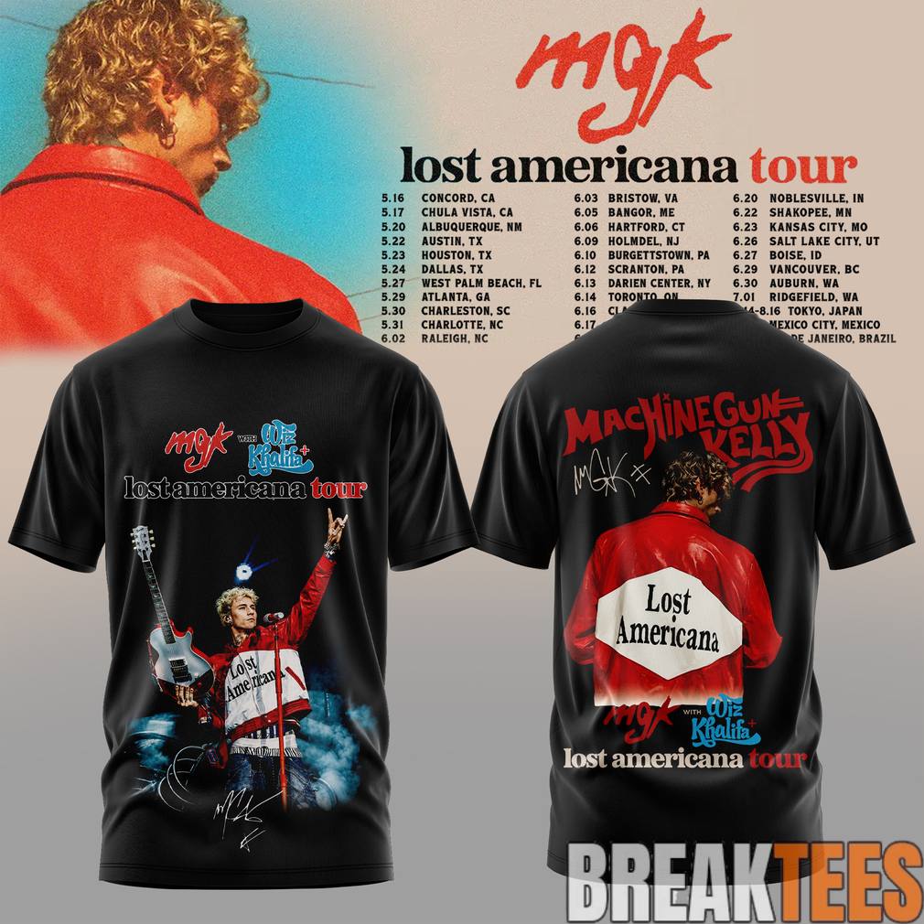Machine Gun Kelly Lost Americana Tour 2026 Black Shirt Unisex T-shirt, Sweatshirt, Hoodie, Long Sleeve Tee - T-Shirt, Sweatshirt, Hoodie
