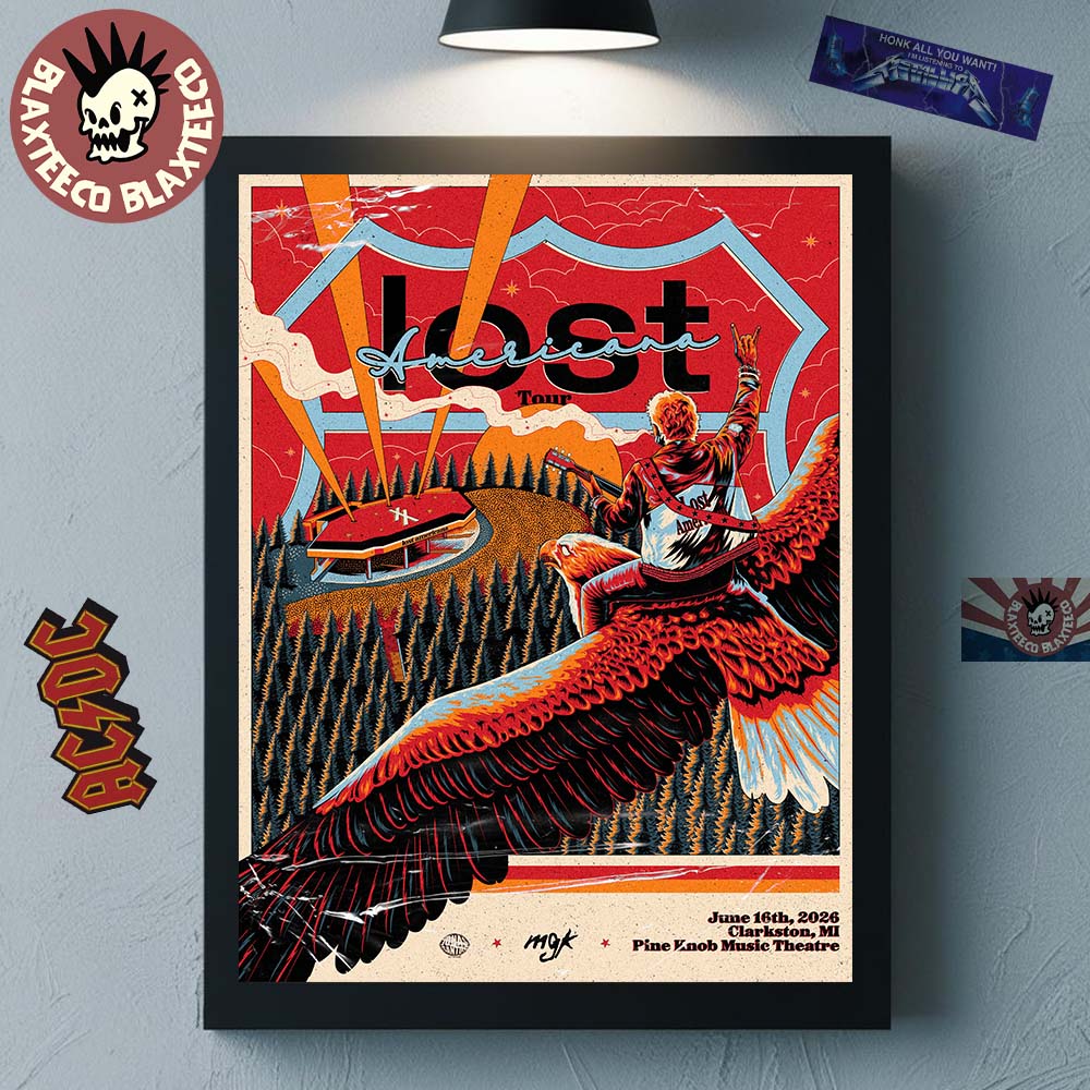 Machine Gun Kelly MGK Clarkston Michigan 2026 Event Poster At Pine Knob Music Theatre On June 16 2026 Lost Americana Tour Poster Canvas - T-Shirt, Sweatshirt, Hoodie