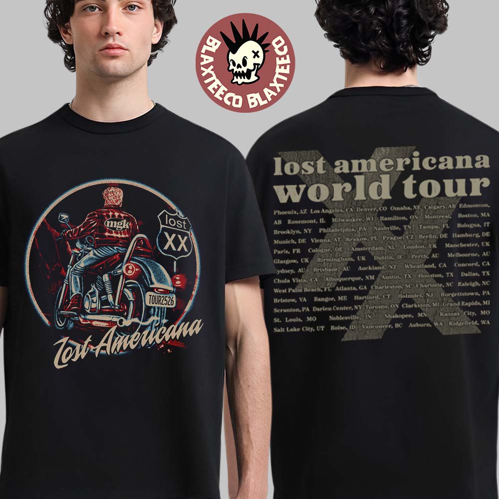 Machine Gun Kelly MGK Lost Americana World Tour 2026 Merch Motorcyle Tour T-Shirt Unisex T-shirt, Sweatshirt, Hoodie, Long Sleeve Tee - T-Shirt, Sweatshirt, Hoodie