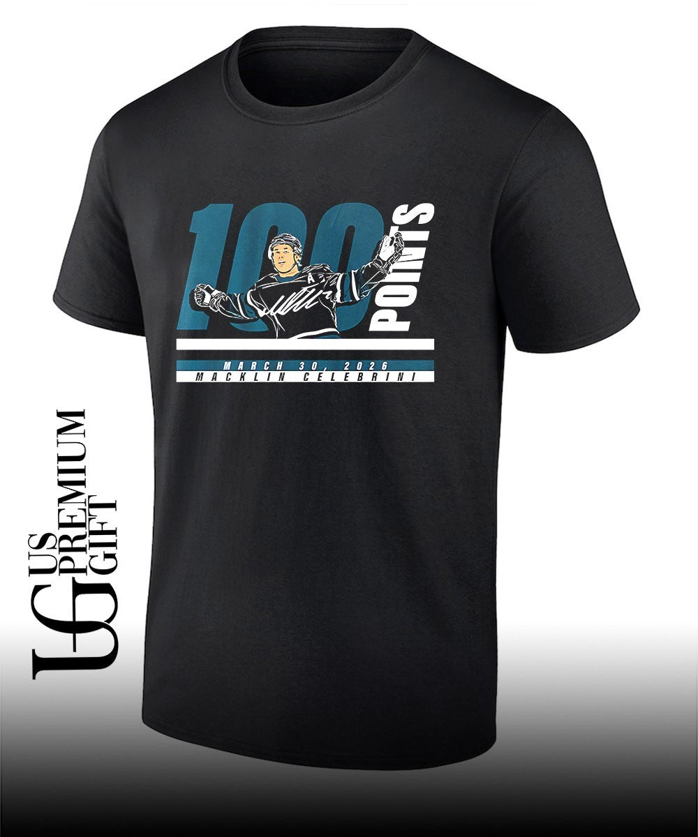 Macklin Celebrini 100 points San Jose Sharks NHL 2026 signature shirt Unisex T-shirt, Sweatshirt, Hoodie, Long Sleeve Tee - T-Shirt, Sweatshirt, Hoodie