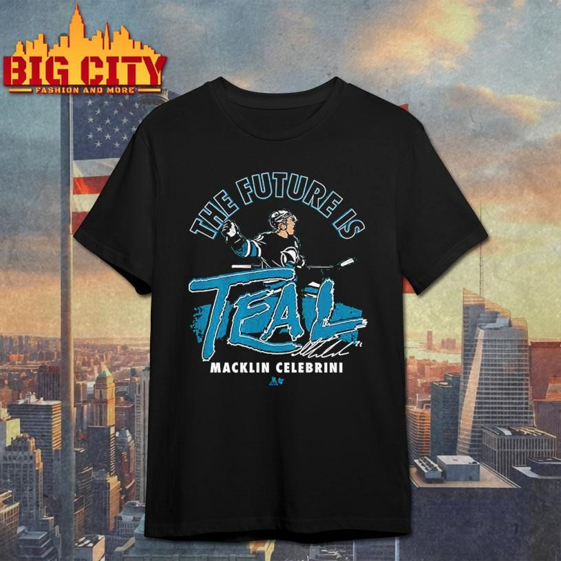 Macklin Celebrini The Future Is Teal Signature Shirt Unisex T-shirt, Sweatshirt, Hoodie, Long Sleeve Tee - T-Shirt, Sweatshirt, Hoodie