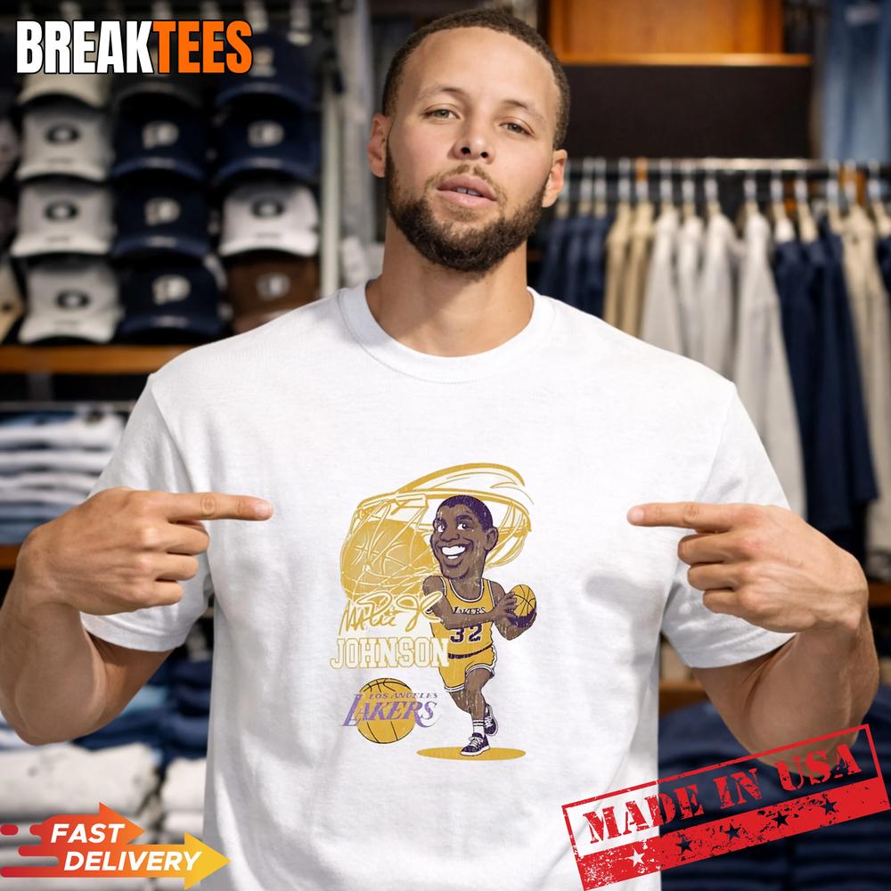 Magic Johnson Los Angeles Lakers NBA Signature Caricature T-Shirt Unisex T-shirt, Sweatshirt, Hoodie, Long Sleeve Tee - T-Shirt, Sweatshirt, Hoodie