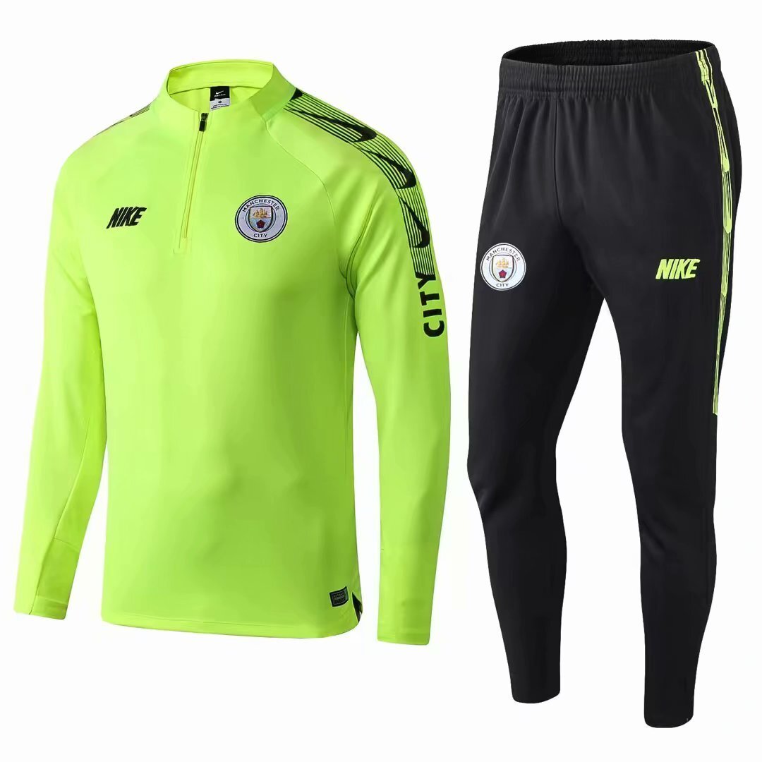 Man City Fluo Green Half zip Training Suit 1 Soccer Jersey sports jersey product view 1