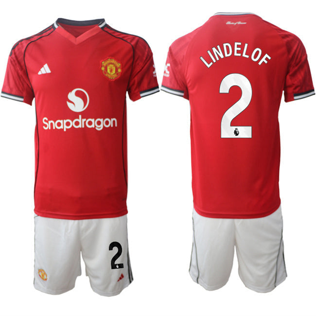 Manchester United #2 Victor Lindelöf 2025 26 Red Home Soccer Jersey Suit sports jersey product view 1
