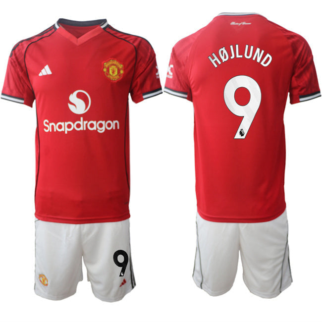 Manchester United #9 Rasmus Højlund 2025 26 Red Home Soccer Jersey Suit sports jersey product view 1