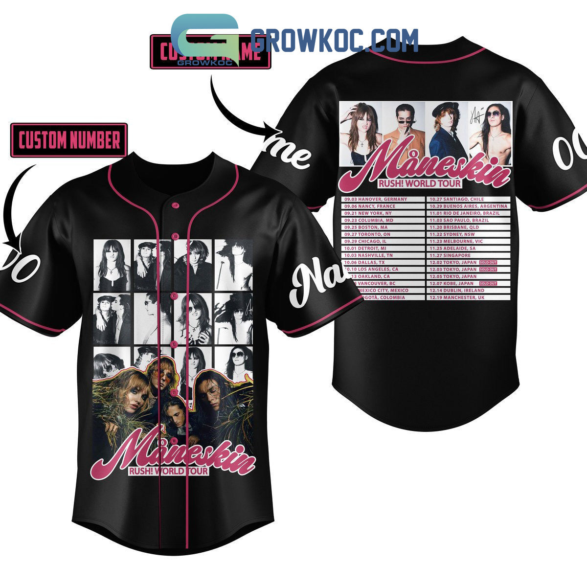 Maneskin Rush World Tour Personalized Baseball Jersey baseball jersey product view 1