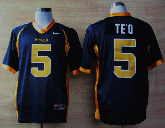 Manti Te'O #5 Blue High School Edition College Football Jersey football jersey product view 1