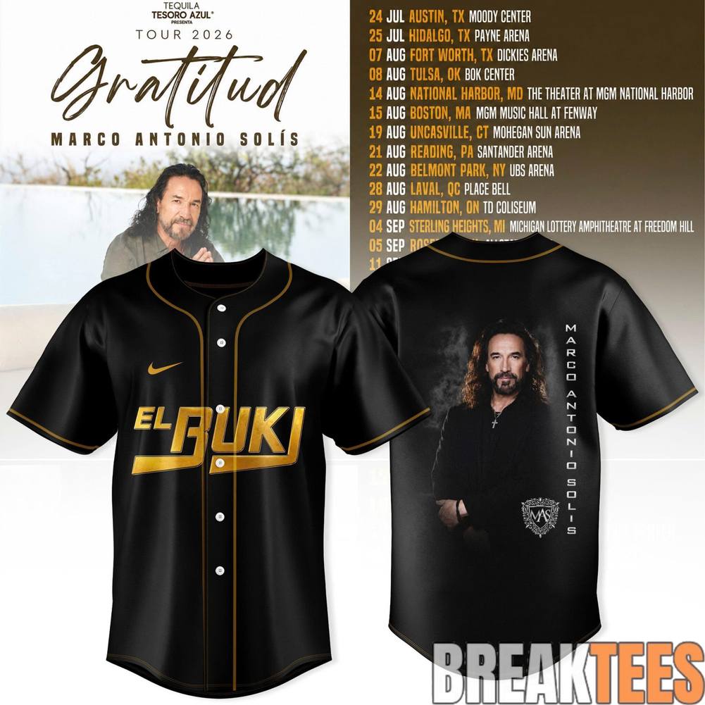 Marco Antonio Sols Gratitud Tour 2026 El Buki Baseball Jersey Unisex T-shirt, Sweatshirt, Hoodie, Long Sleeve Tee - T-Shirt, Sweatshirt, Hoodie