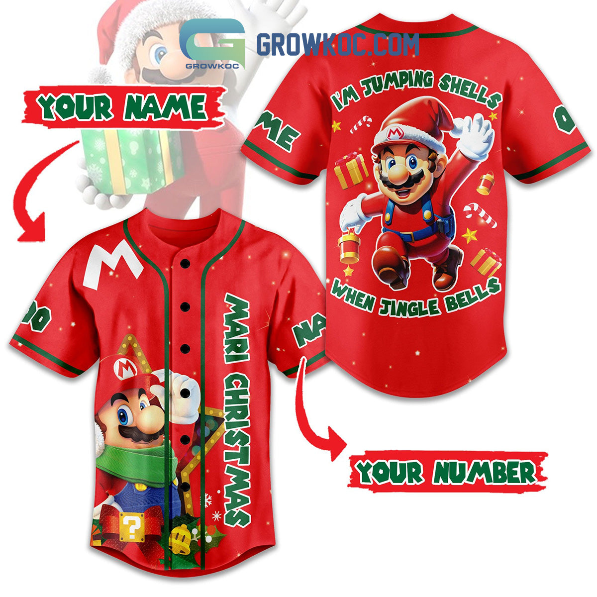 Mari Christmas I’m Jumping Shell When Jingle Bell Personalized Baseball Jersey baseball jersey product view 1