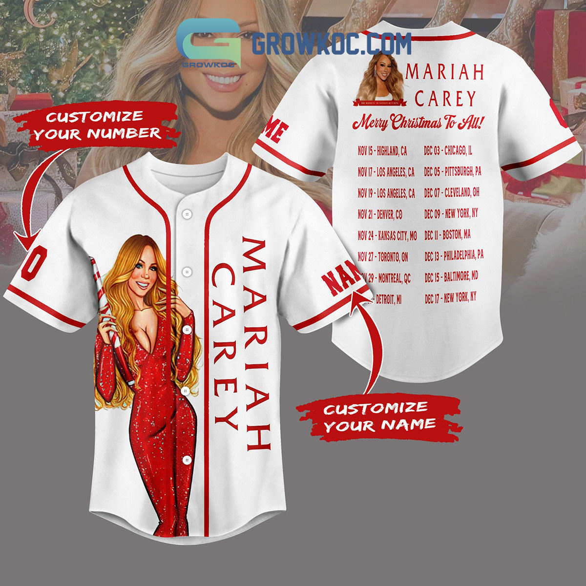 Mariah Carey Merry Christmas To All Personalized Baseball Jersey baseball jersey product view 1