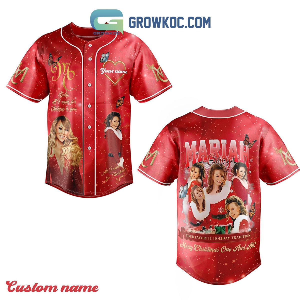 Mariah Carey Your Favorite Holiday Tradition Merry Christmas One And All Personalized Baseball Jersey baseball jersey product view 1