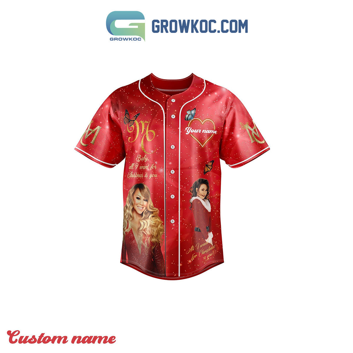 Mariah Carey Your Favorite Holiday Tradition Merry Christmas One And All Personalized Baseball Jersey baseball jersey product view 2