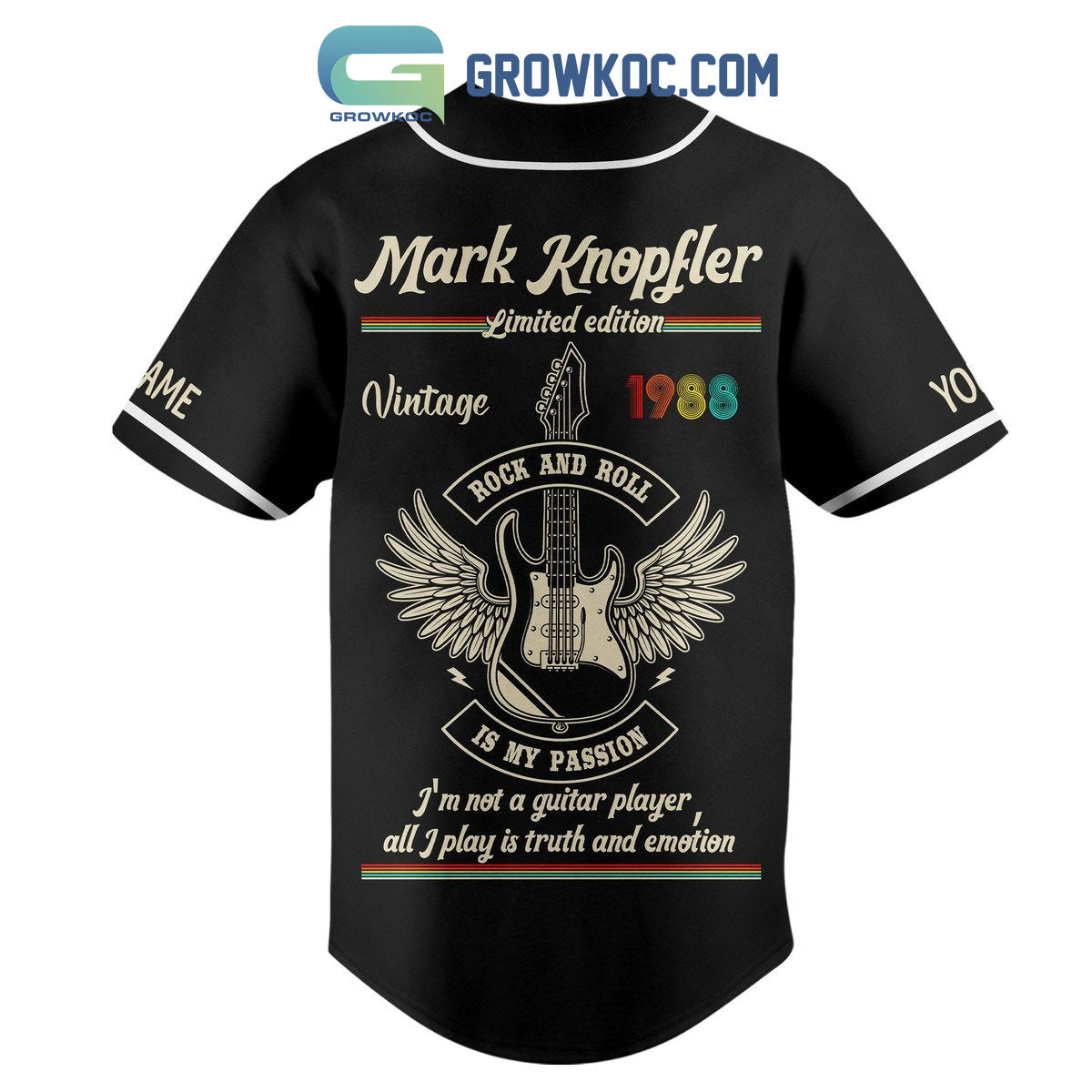 Mark Knopfler Rock And Roll Is My Passion Personalized Baseball Jersey baseball jersey product view 3