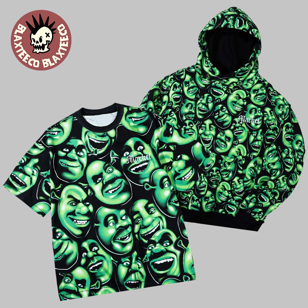 Market X Shrek Iconic Liquid Blue Skull Inspired All Over Print T-Shirt Hoodie Unisex T-shirt, Sweatshirt, Hoodie, Long Sleeve Tee - T-Shirt, Sweatshirt, Hoodie