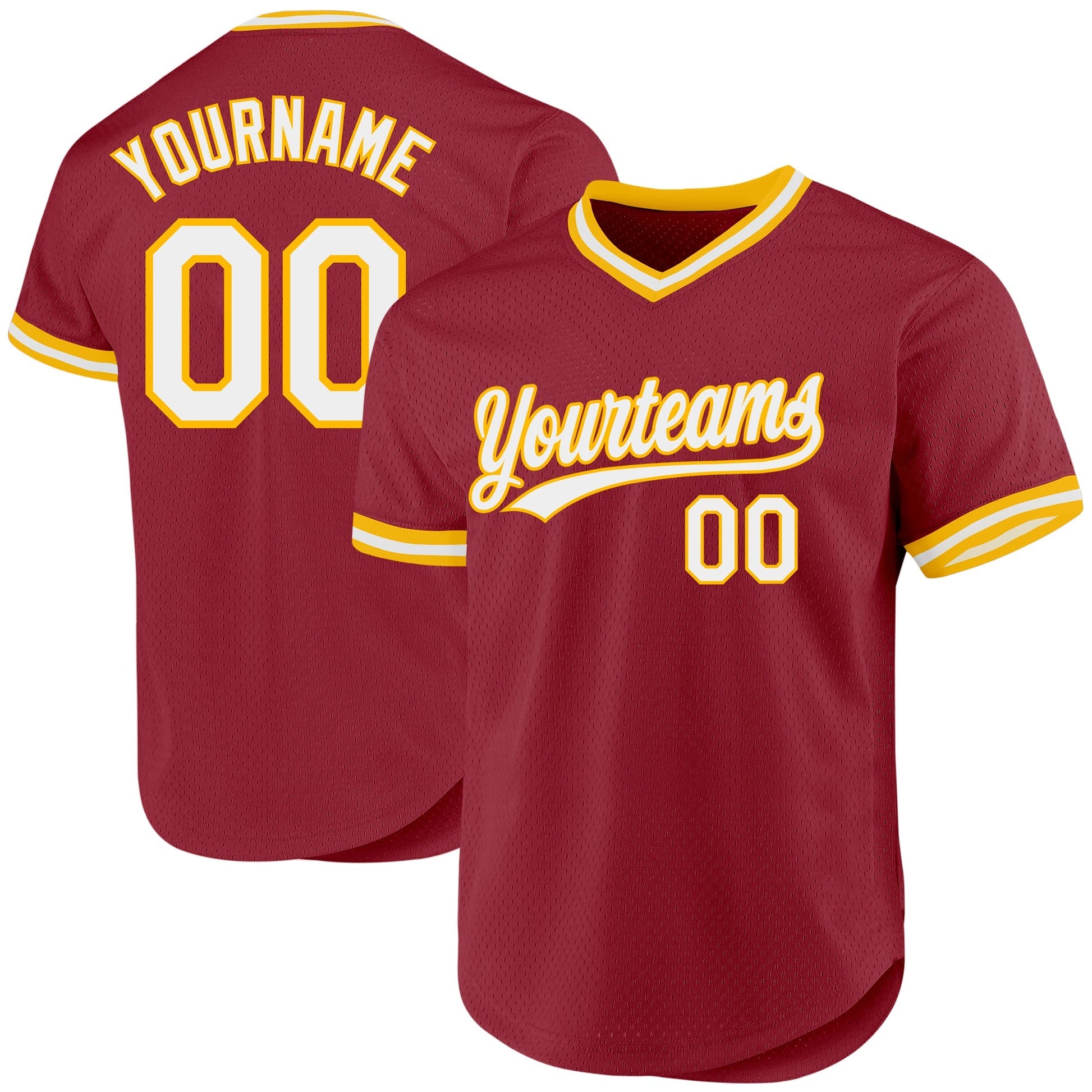 Custom Maroon White-Gold Authentic Throwback Baseball Jersey baseball jersey product view 1
