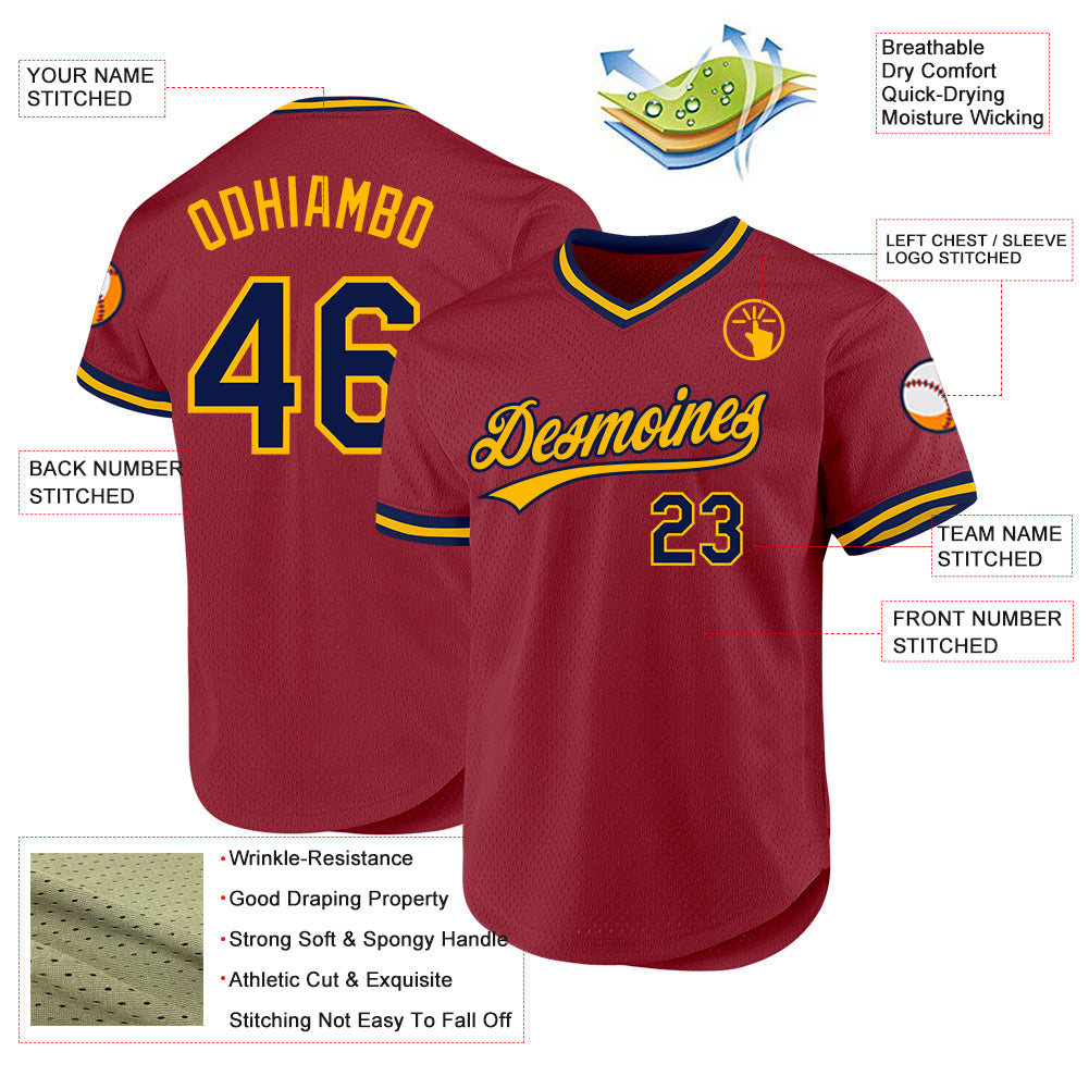 Custom Maroon Navy-Gold Authentic Throwback Baseball Jersey baseball jersey product view 3