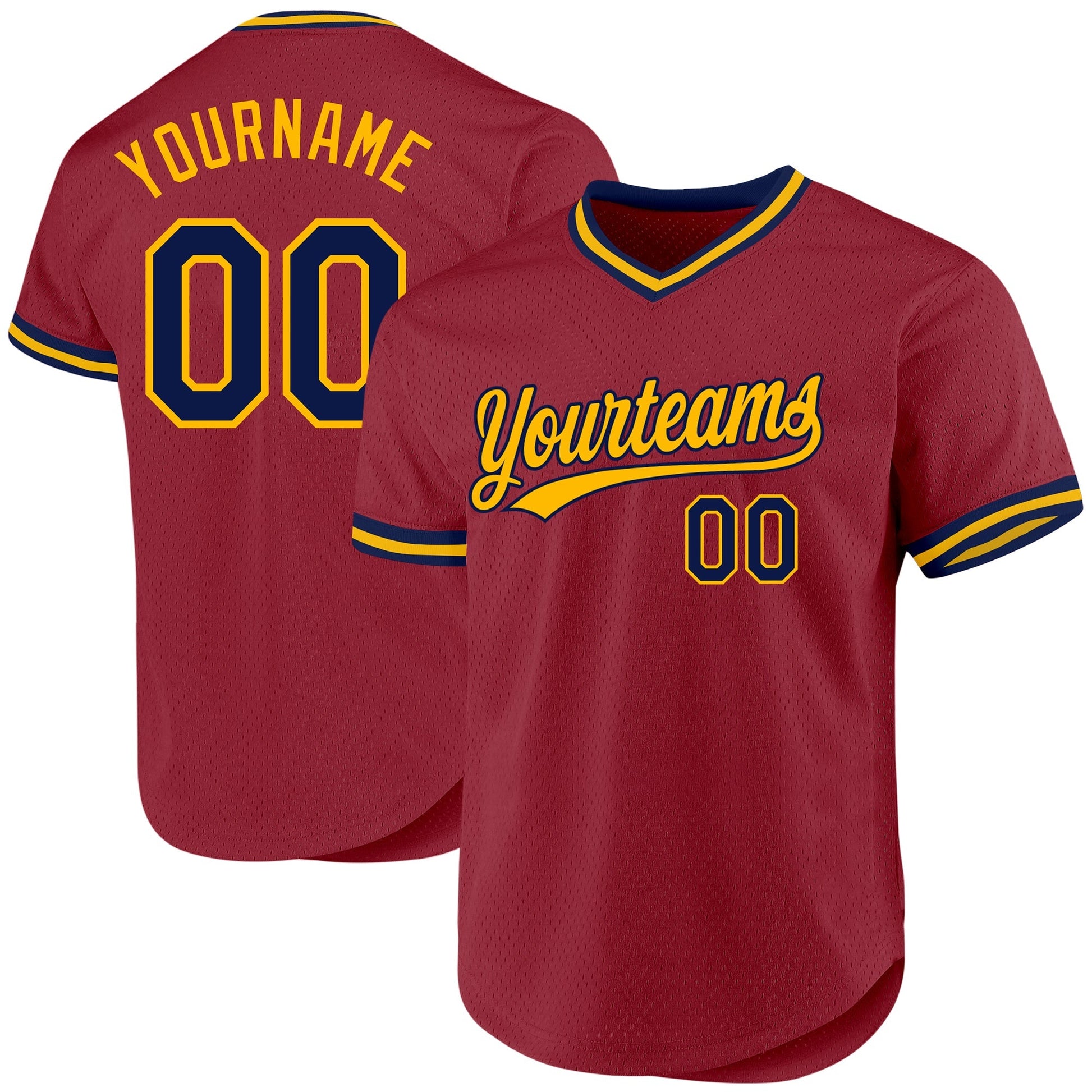 Custom Maroon Navy-Gold Authentic Throwback Baseball Jersey baseball jersey product view 1