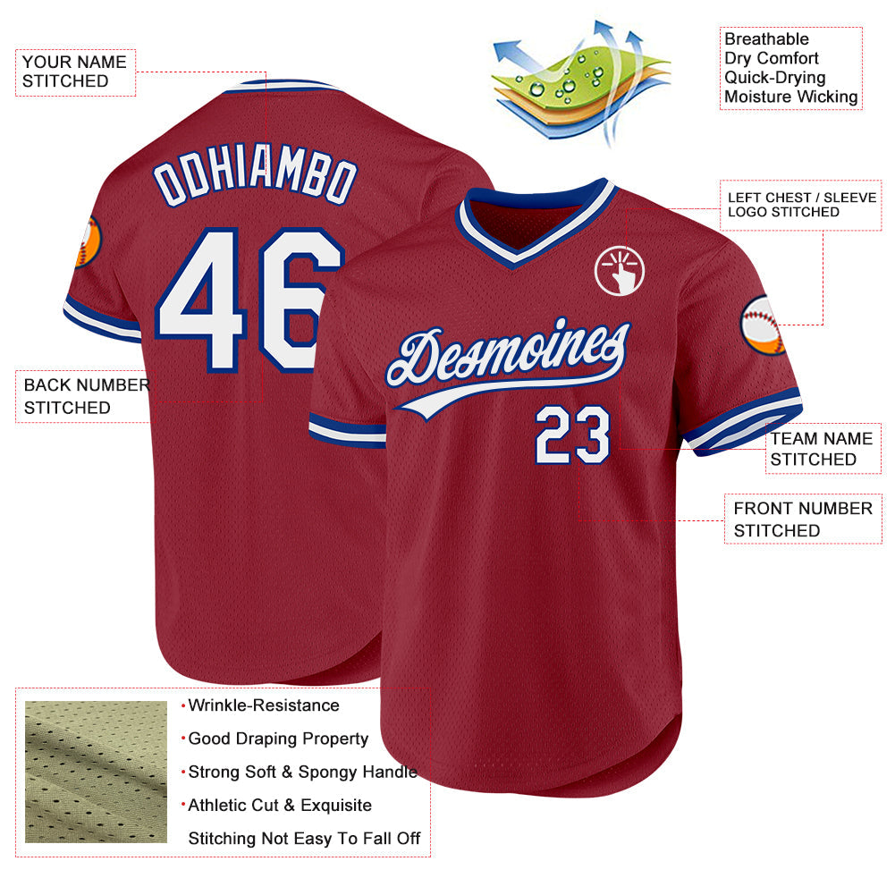 Custom Maroon White-Royal Authentic Throwback Baseball Jersey baseball jersey product view 3