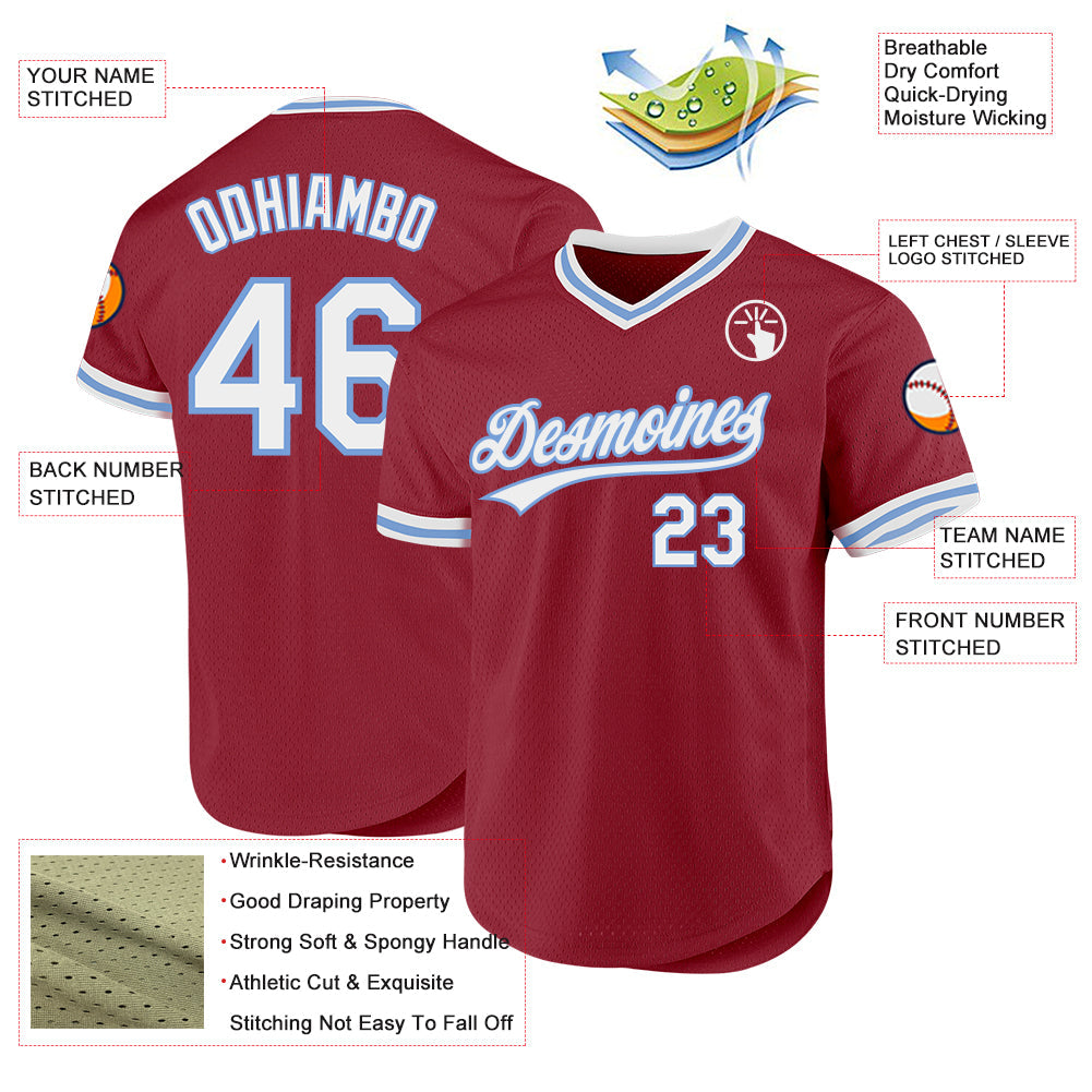 Custom Maroon White-Light Blue Authentic Throwback Baseball Jersey baseball jersey product view 3