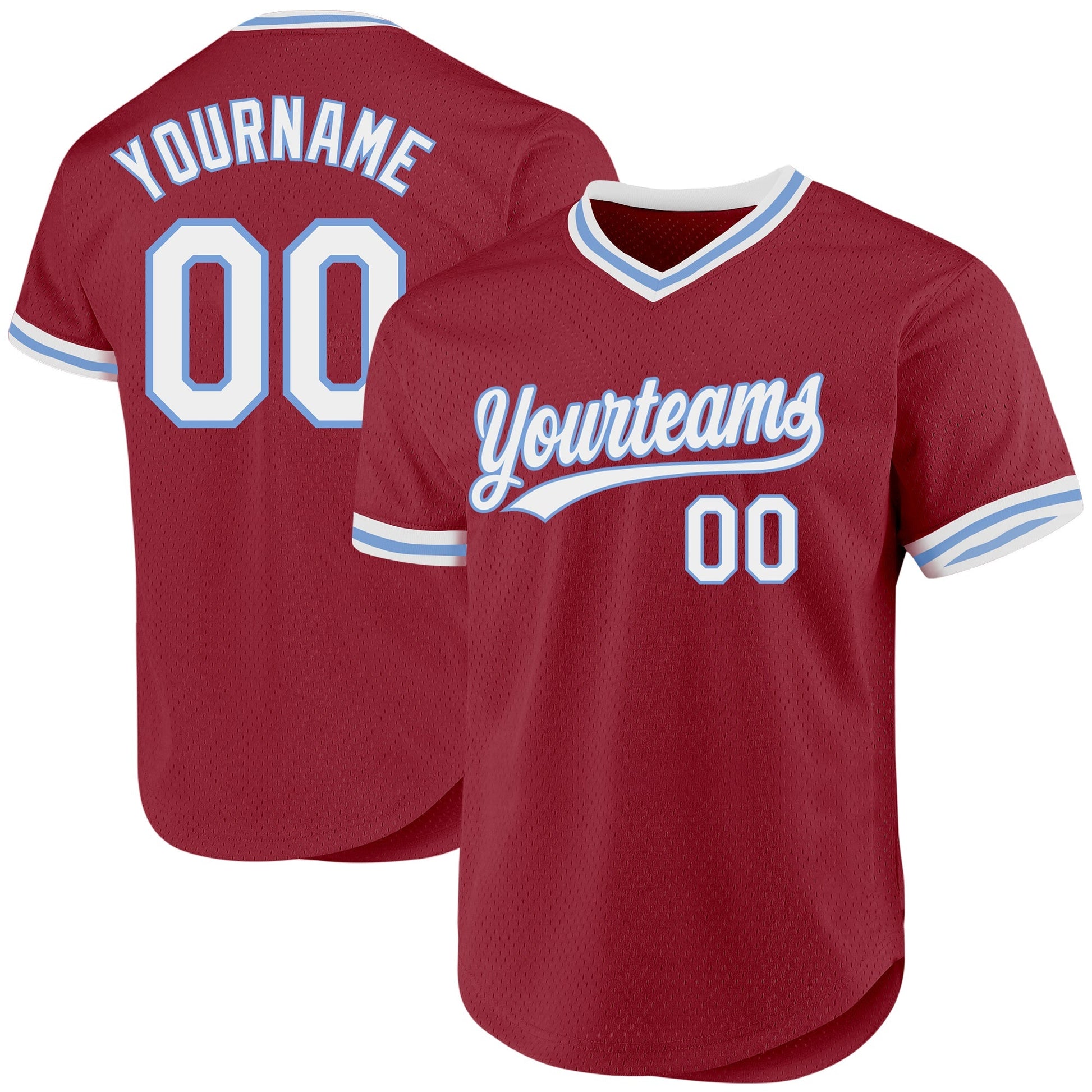 Custom Maroon White-Light Blue Authentic Throwback Baseball Jersey baseball jersey product view 1