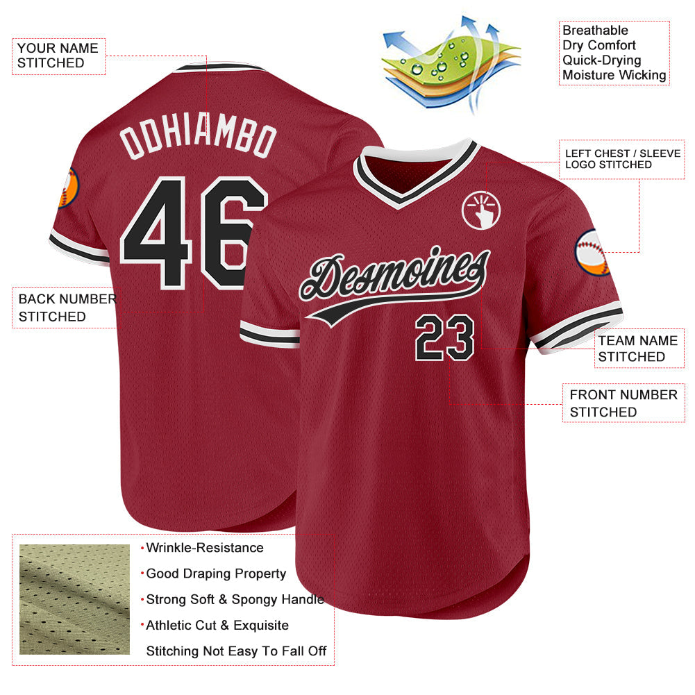 Custom Maroon Black-White Authentic Throwback Baseball Jersey baseball jersey product view 3