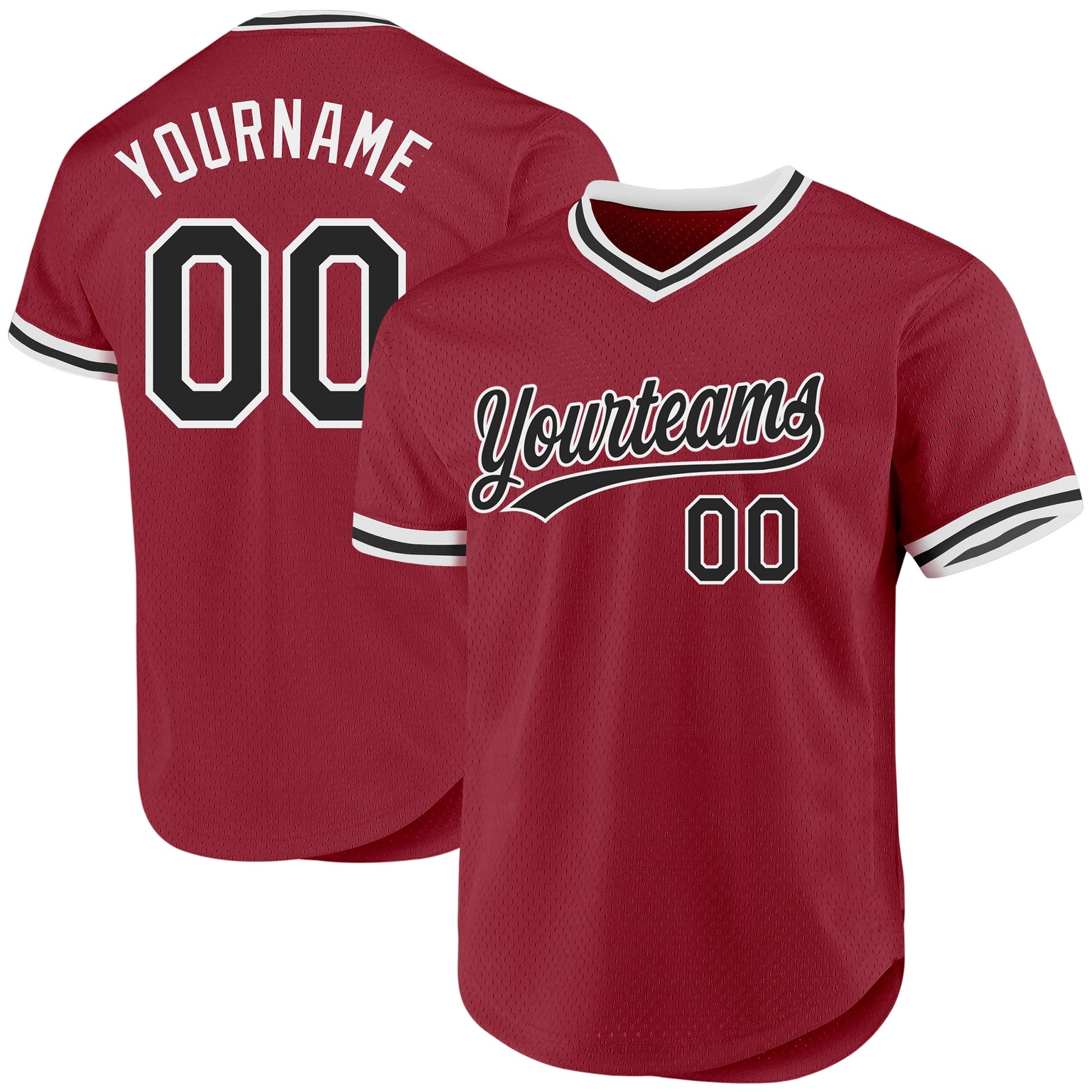 Custom Maroon Black-White Authentic Throwback Baseball Jersey baseball jersey product view 1