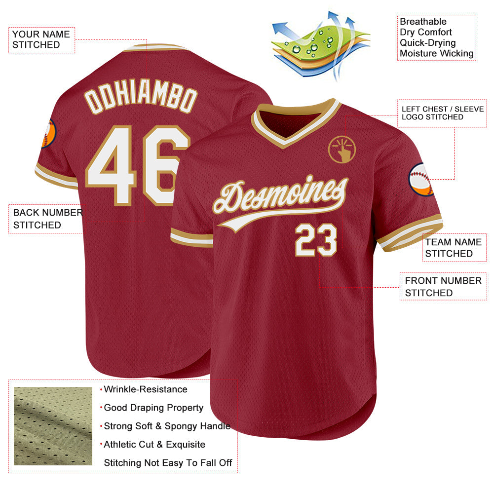 Custom Maroon White-Old Gold Authentic Throwback Baseball Jersey baseball jersey product view 3