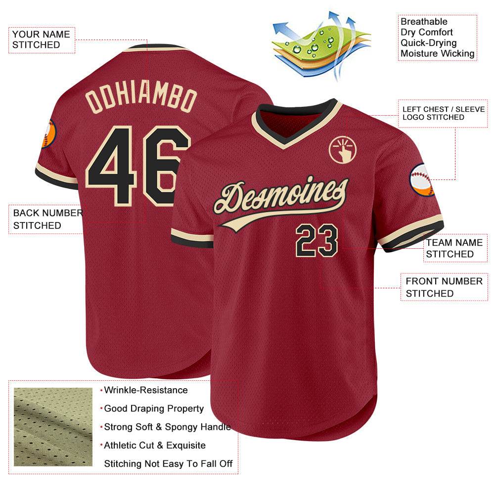 Custom Maroon Black-Cream Authentic Throwback Baseball Jersey baseball jersey product view 3