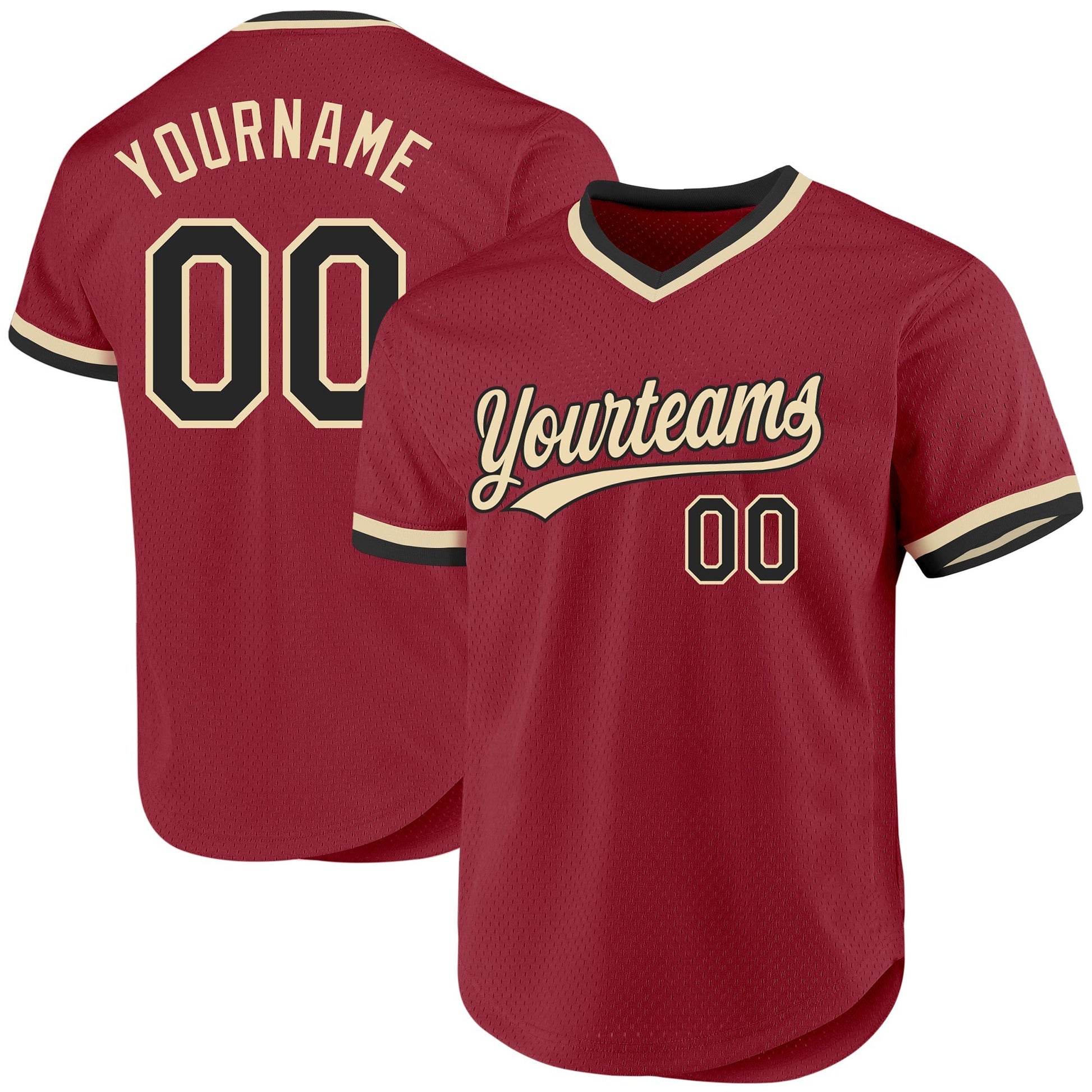 Custom Maroon Black-Cream Authentic Throwback Baseball Jersey baseball jersey product view 1