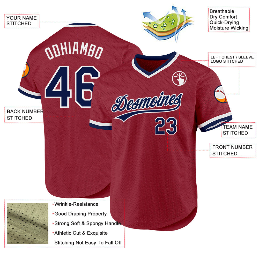 Custom Maroon Navy-White Authentic Throwback Baseball Jersey baseball jersey product view 3