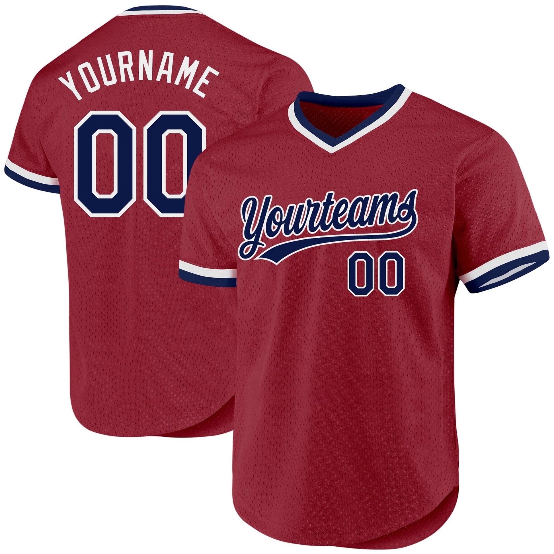 Custom Maroon Navy-White Authentic Throwback Baseball Jersey baseball jersey product view 1