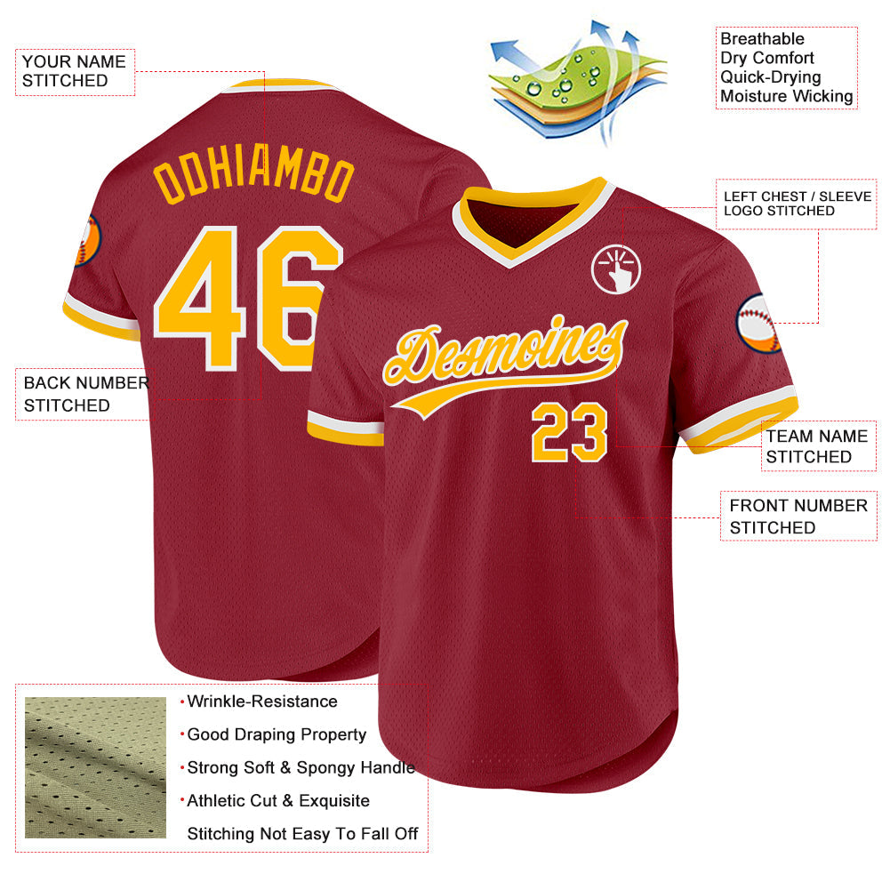 Custom Maroon Gold-White Authentic Throwback Baseball Jersey baseball jersey product view 3