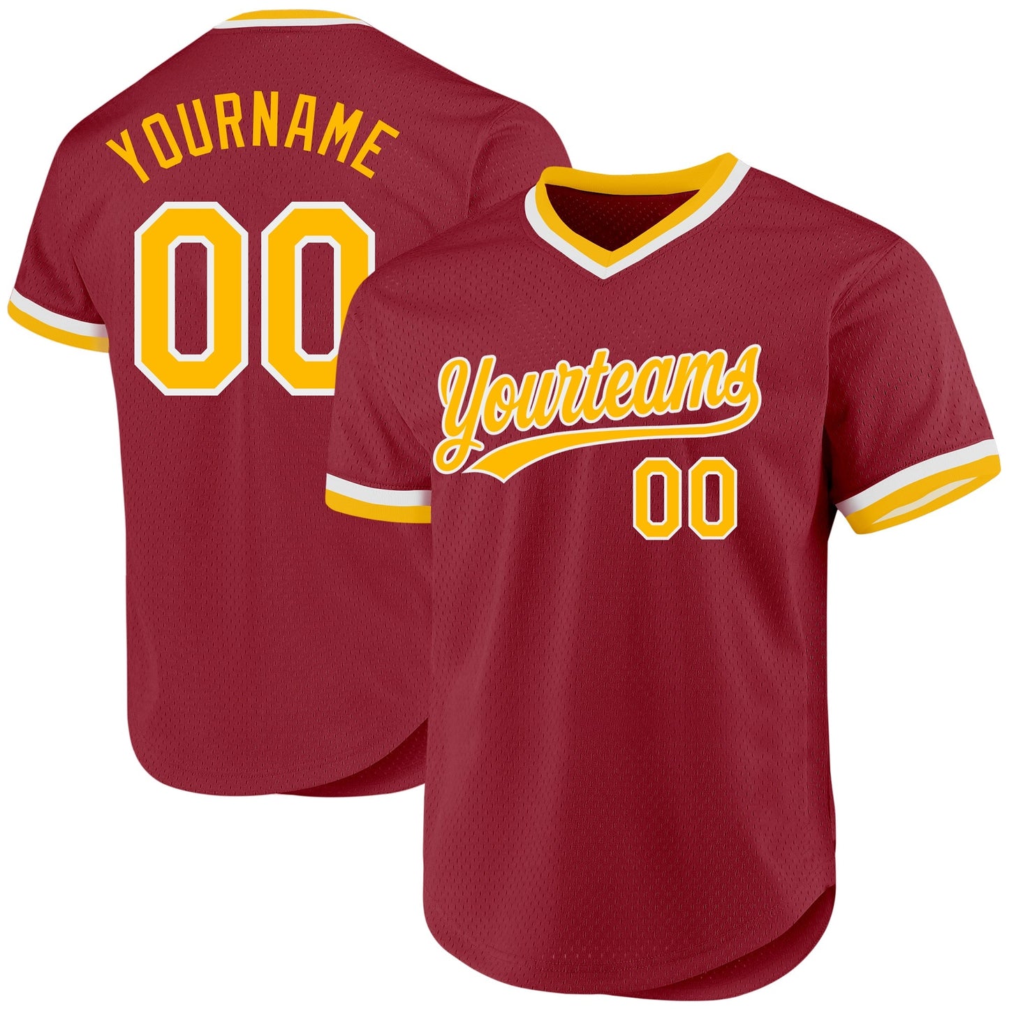 Custom Maroon Gold-White Authentic Throwback Baseball Jersey baseball jersey product view 1