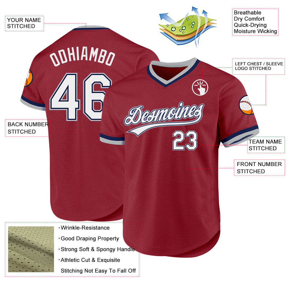 Custom Maroon Navy-Gray Authentic Throwback Baseball Jersey baseball jersey product view 3