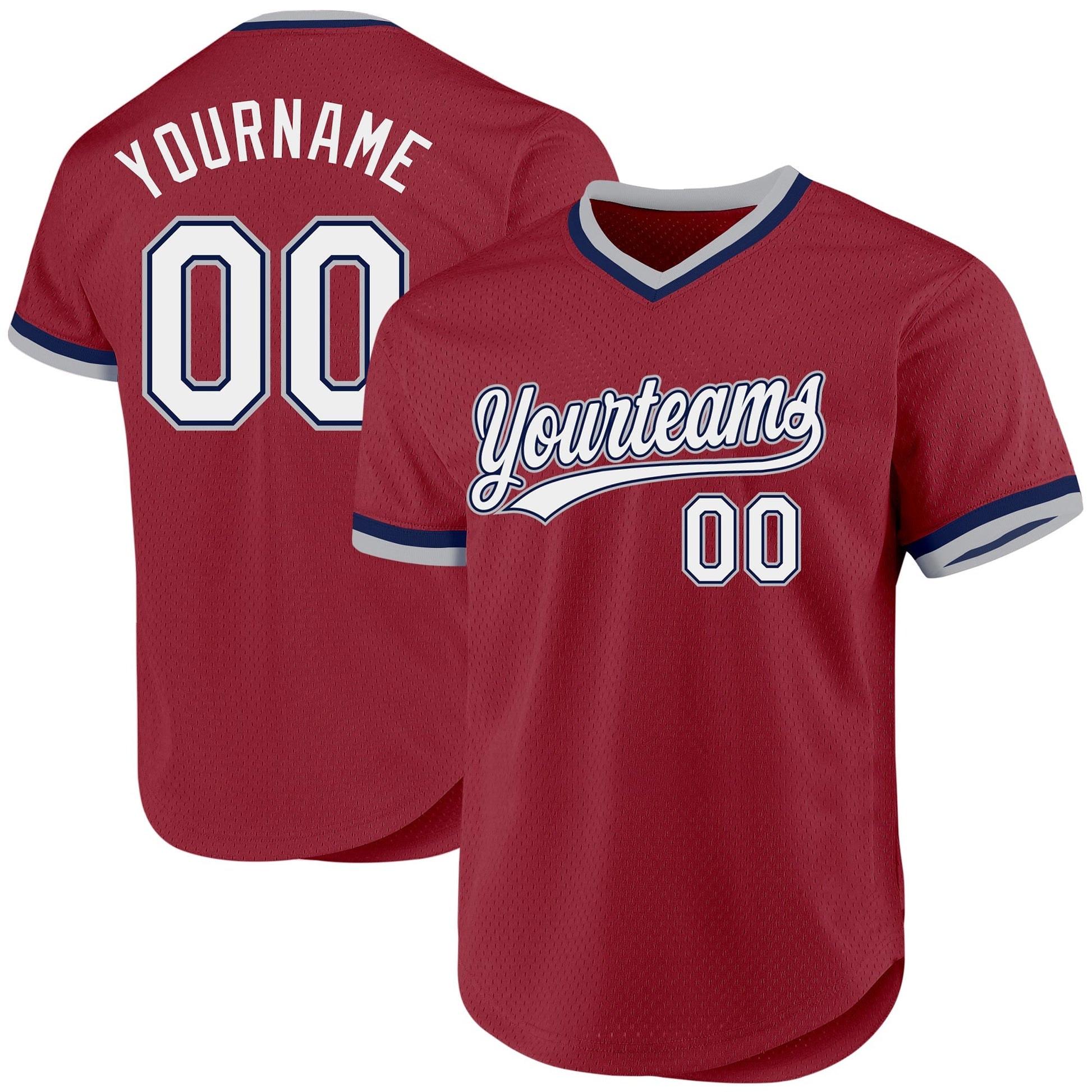 Custom Maroon Navy-Gray Authentic Throwback Baseball Jersey baseball jersey product view 1
