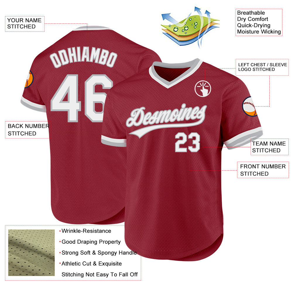 Custom Maroon White-Gray Authentic Throwback Baseball Jersey baseball jersey product view 3