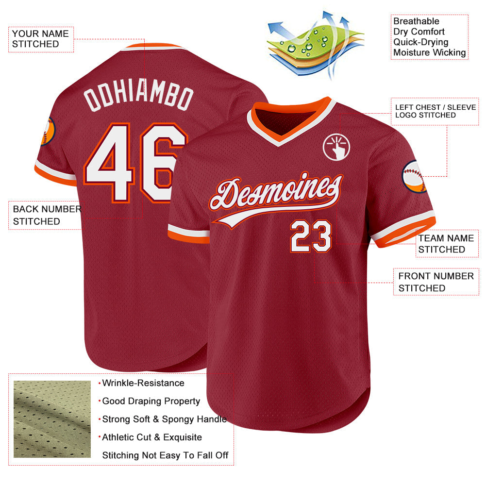 Custom Maroon White-Orange Authentic Throwback Baseball Jersey baseball jersey product view 3