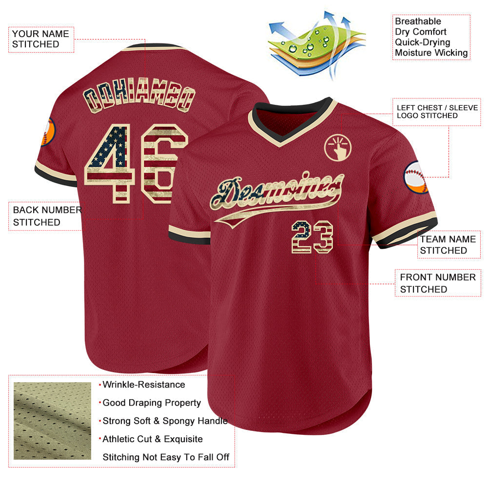 Custom Maroon Vintage USA Flag Cream-Black Authentic Throwback Baseball Jersey baseball jersey product view 3