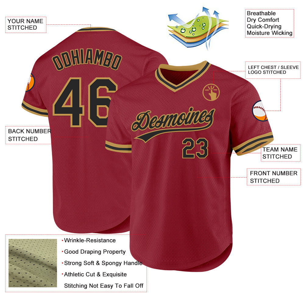 Custom Maroon Black-Old Gold Authentic Throwback Baseball Jersey baseball jersey product view 3
