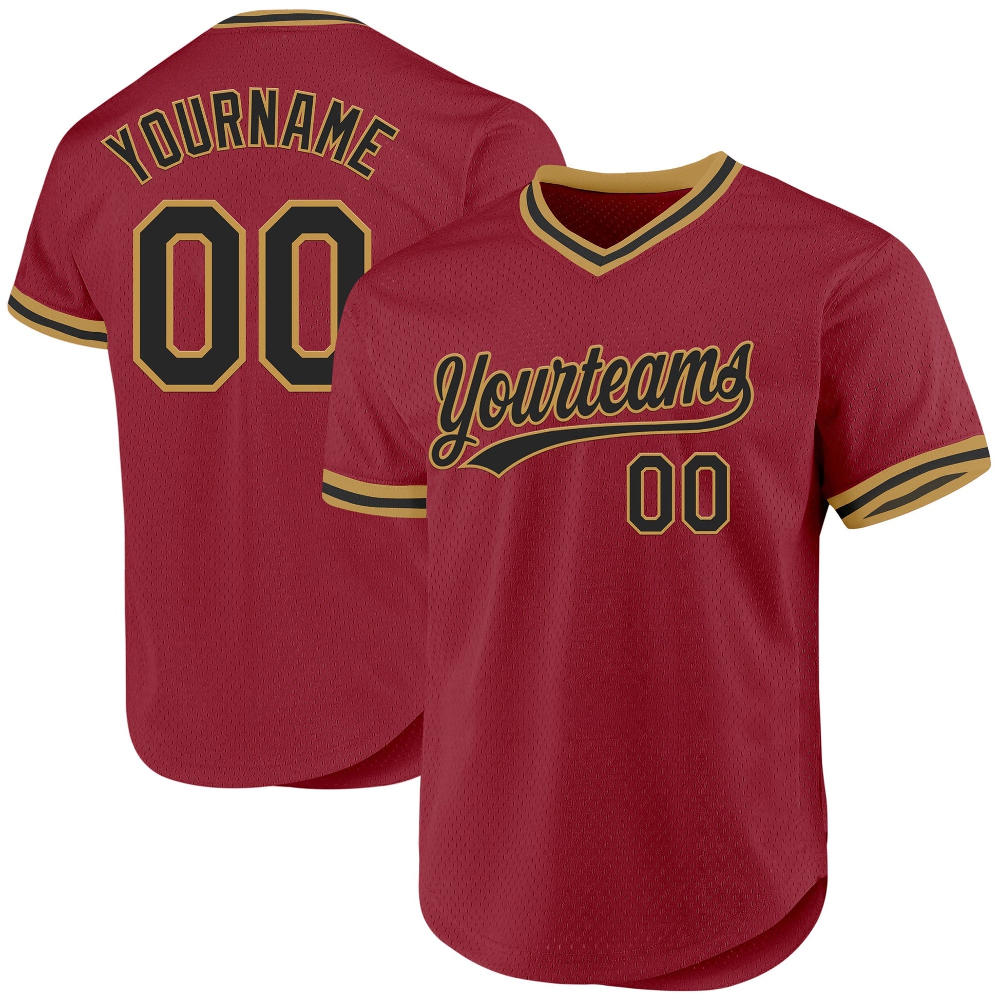 Custom Maroon Black-Old Gold Authentic Throwback Baseball Jersey baseball jersey product view 1
