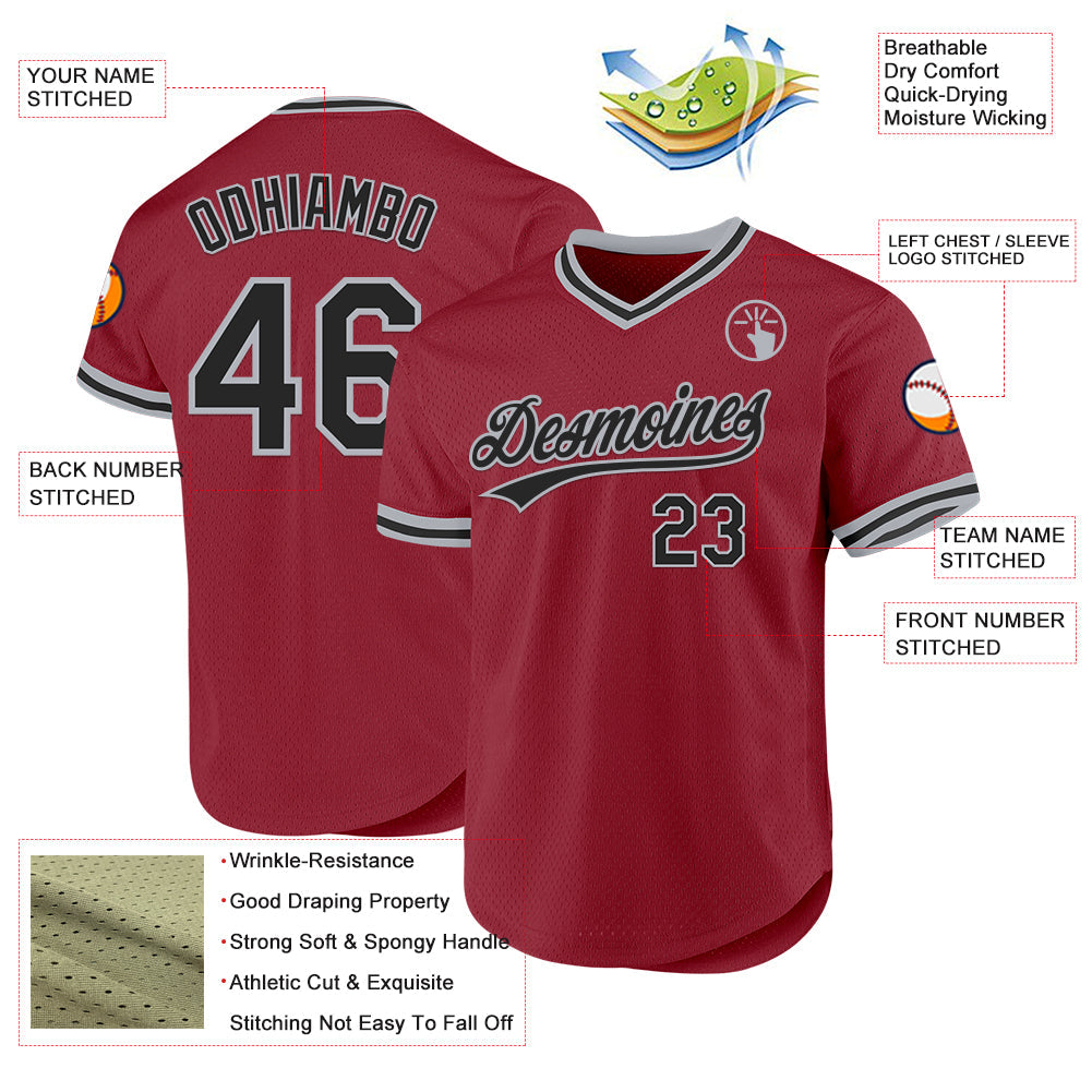 Custom Maroon Black-Gray Authentic Throwback Baseball Jersey baseball jersey product view 3