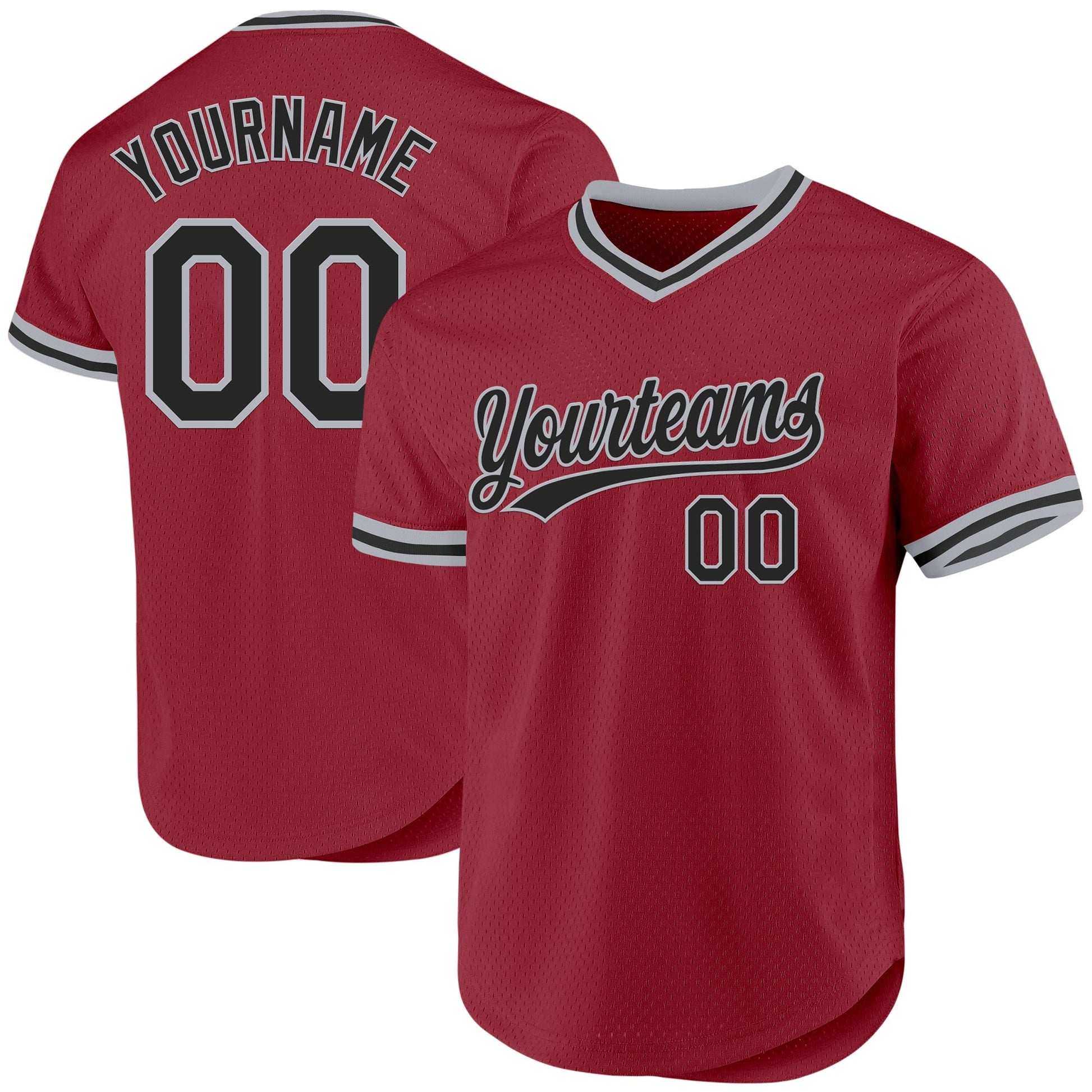 Custom Maroon Black-Gray Authentic Throwback Baseball Jersey baseball jersey product view 1