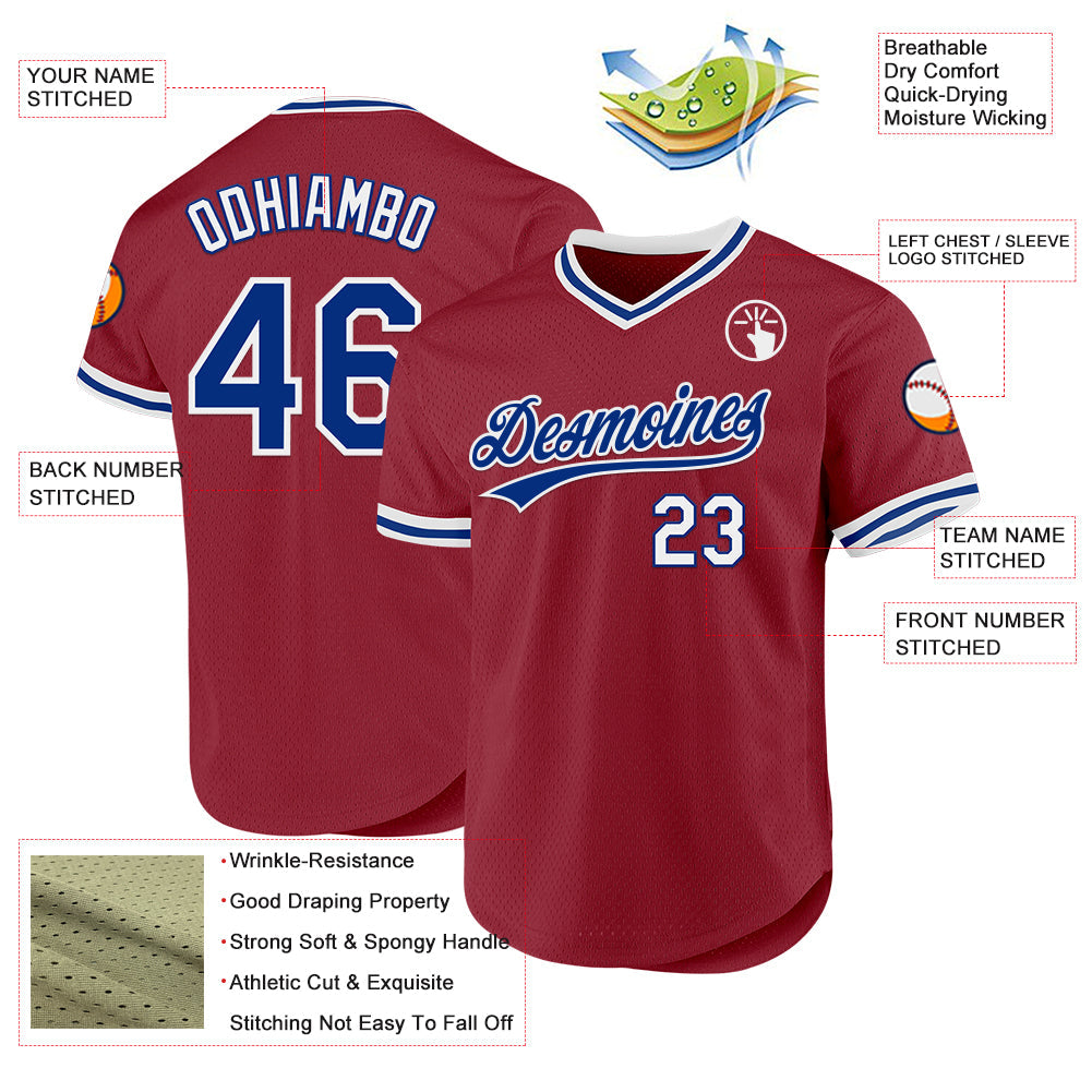 Custom Maroon Royal-White Authentic Throwback Baseball Jersey baseball jersey product view 3