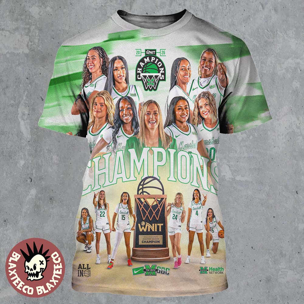 Marshall Thundering Herd Womens Basketball 2026 WNIT Champions All Over Print Shirt Unisex T-shirt, Sweatshirt, Hoodie, Long Sleeve Tee - T-Shirt, Sweatshirt, Hoodie