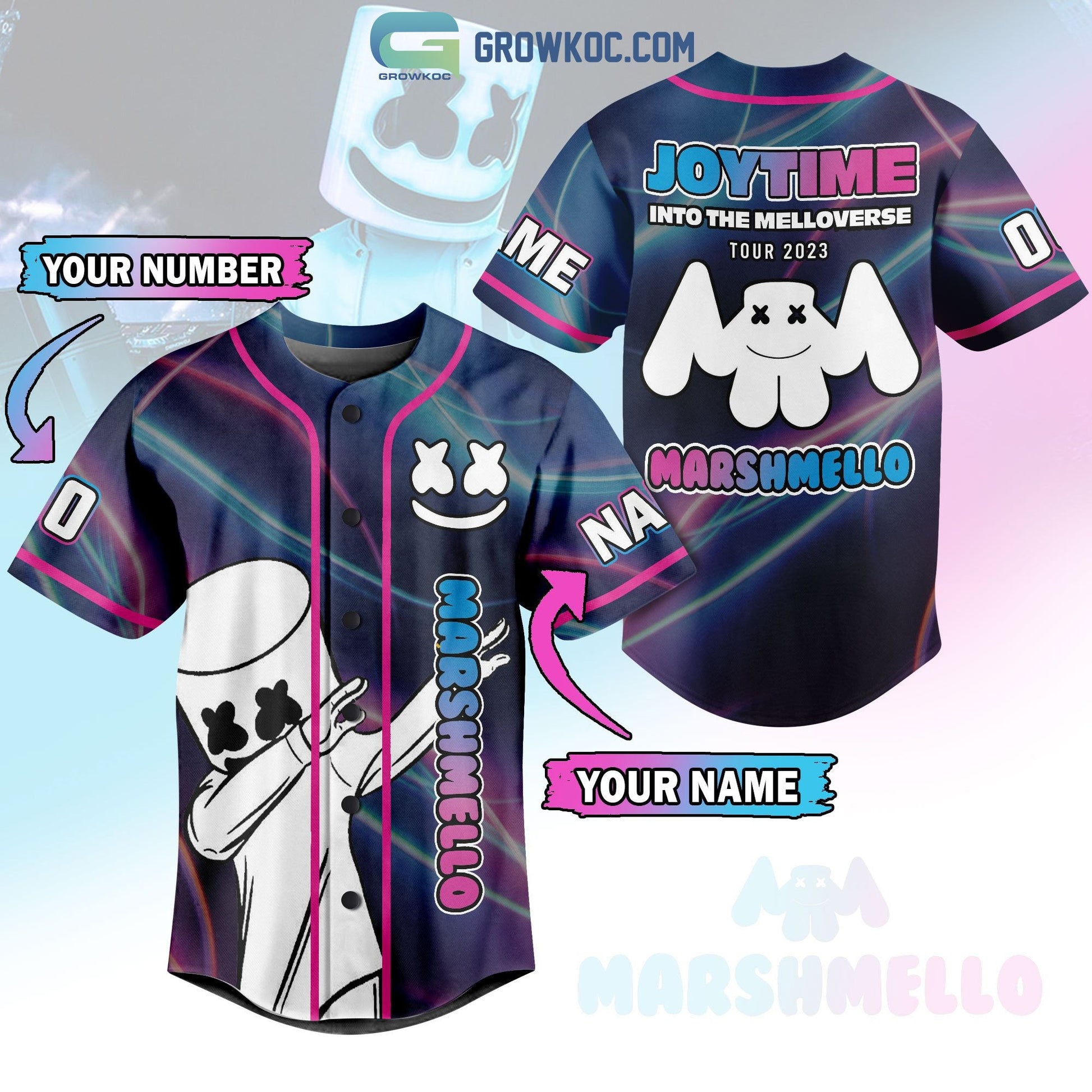 Marshmello Joytime Into The Melloverse Tour 2023 Personalized Baseball Jersey baseball jersey product view 1