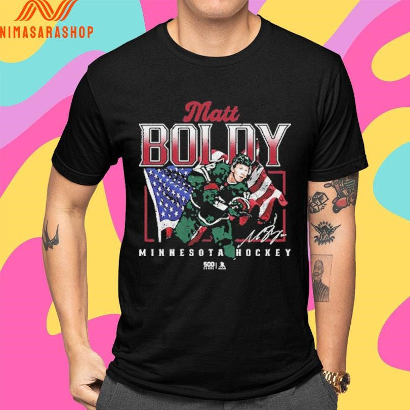 Matt Boldy Minnesota Hockey Usa Flag 2026 - Adult & Kids T-Shirts, Sweatshirts & Hoodies apparel design preview 4