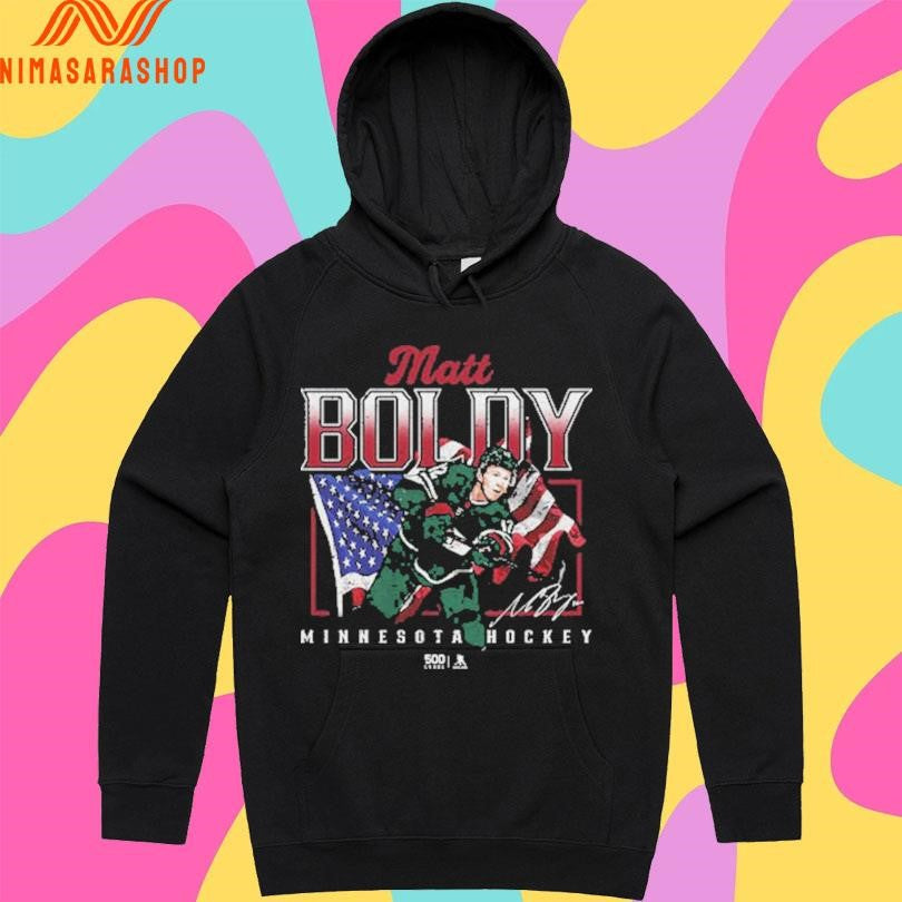 Matt Boldy Minnesota Hockey Usa Flag 2026 - Adult & Kids T-Shirts, Sweatshirts & Hoodies apparel design preview 2