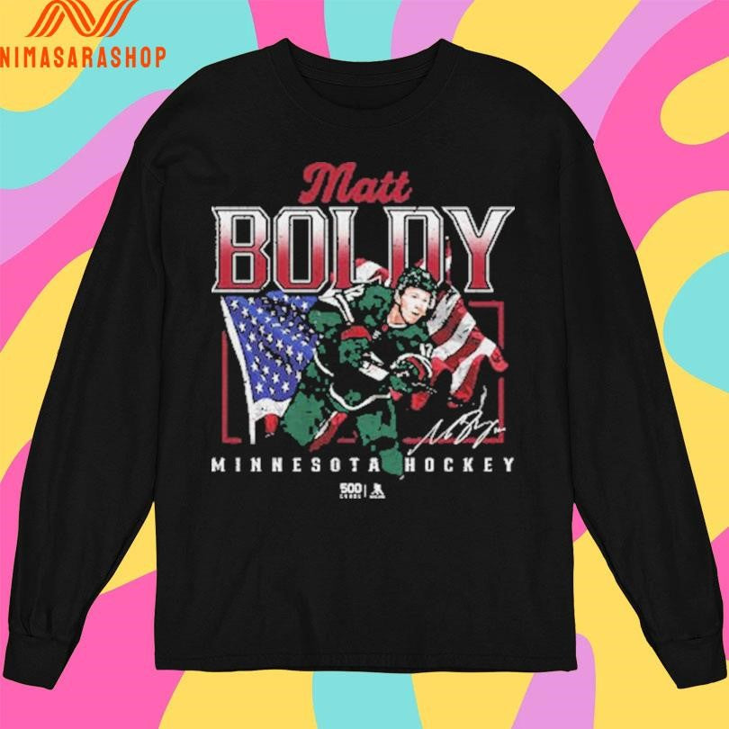 Matt Boldy Minnesota Hockey Usa Flag 2026 - Adult & Kids T-Shirts, Sweatshirts & Hoodies apparel design preview 3